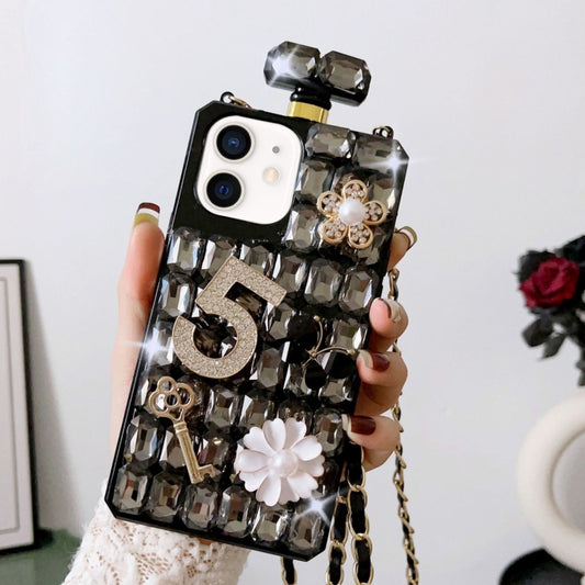 Crossbody Perfume Bottle Handmade Inlaid Diamond PC Phone Case, For iPhone 12 mini, For iPhone 11 Pro Max, For iPhone 11, For iPhone 11 Pro, For iPhone XR, For iPhone XS Max