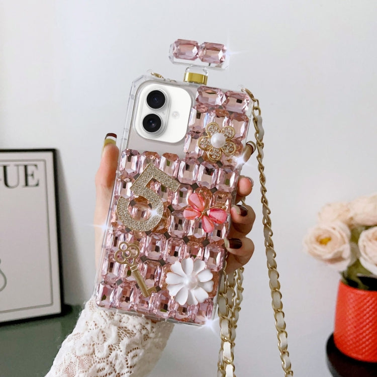 Crossbody Perfume Bottle Handmade Inlaid Diamond PC Phone Case, For iPhone 16 Pro Max, For iPhone 16 Pro, For iPhone 16 Plus, For iPhone 16, For iPhone 15 Pro Max, For iPhone 15 Pro, For iPhone 15 Plus, For iPhone 15