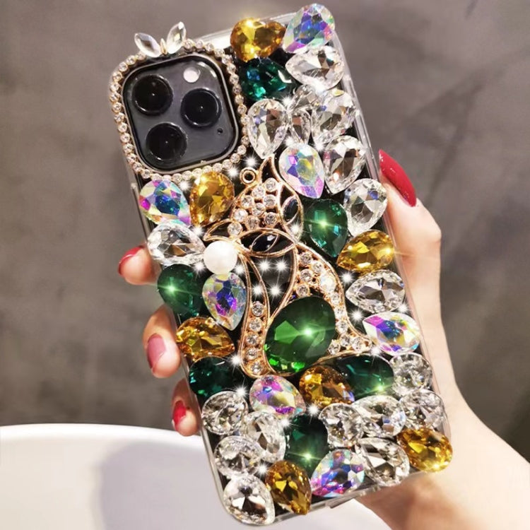 Handmade Bling Rhinestone Gemstone Fox PC Phone Case, For iPhone 16 Pro Max, For iPhone 16 Pro, For iPhone 16 Plus, For iPhone 16, For iPhone 15 Pro Max, For iPhone 15 Pro, For iPhone 15 Plus, For iPhone 15