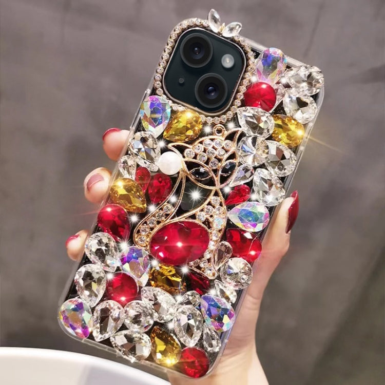 Handmade Bling Rhinestone Gemstone Fox PC Phone Case, For iPhone 16 Pro Max, For iPhone 16 Pro, For iPhone 16 Plus, For iPhone 16, For iPhone 15 Pro Max, For iPhone 15 Pro, For iPhone 15 Plus, For iPhone 15