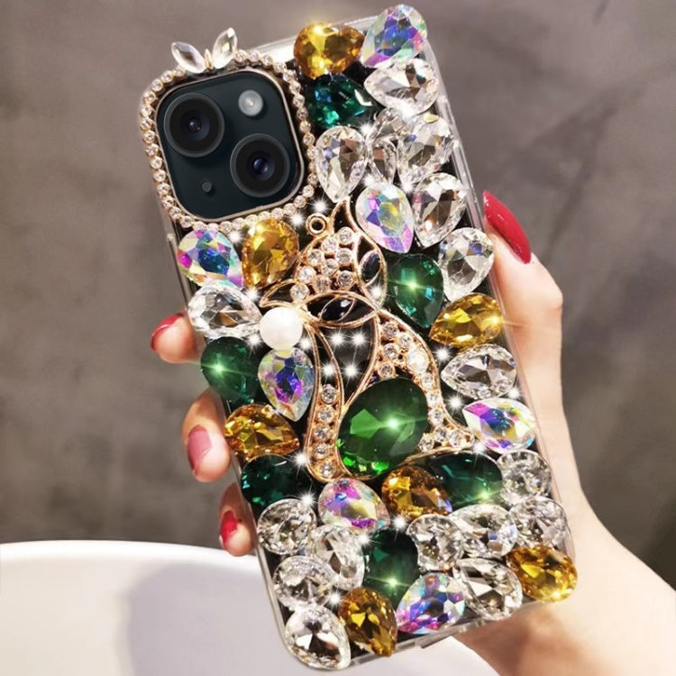 Handmade Bling Rhinestone Gemstone Fox PC Phone Case, For iPhone 16 Pro Max, For iPhone 16 Pro, For iPhone 16 Plus, For iPhone 16, For iPhone 15 Pro Max, For iPhone 15 Pro, For iPhone 15 Plus, For iPhone 15