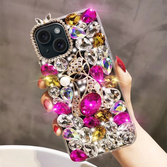 Handmade Bling Rhinestone Gemstone Fox PC Phone Case, For iPhone 14 Plus, For iPhone 14, For iPhone 14 Pro, For iPhone 14 Pro Max, For iPhone 13 Pro Max, For iPhone 13 Pro, For iPhone 13, For iPhone 13 mini