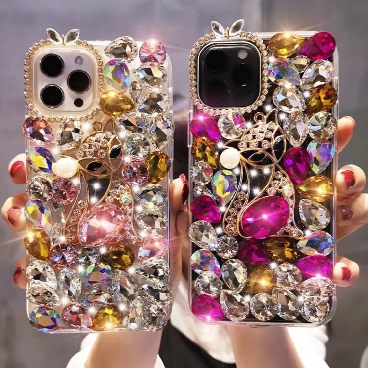 Handmade Bling Rhinestone Gemstone Fox PC Phone Case, For iPhone 14 Plus, For iPhone 14, For iPhone 14 Pro, For iPhone 14 Pro Max, For iPhone 13 Pro Max, For iPhone 13 Pro, For iPhone 13, For iPhone 13 mini