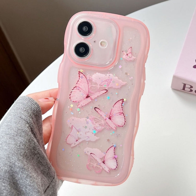 Wave Edge Butterfly TPU Hybrid PC Phone Case, For iPhone 16 Pro Max, For iPhone 16 Pro, For iPhone 16 Plus, For iPhone 16, For iPhone 15 Pro Max