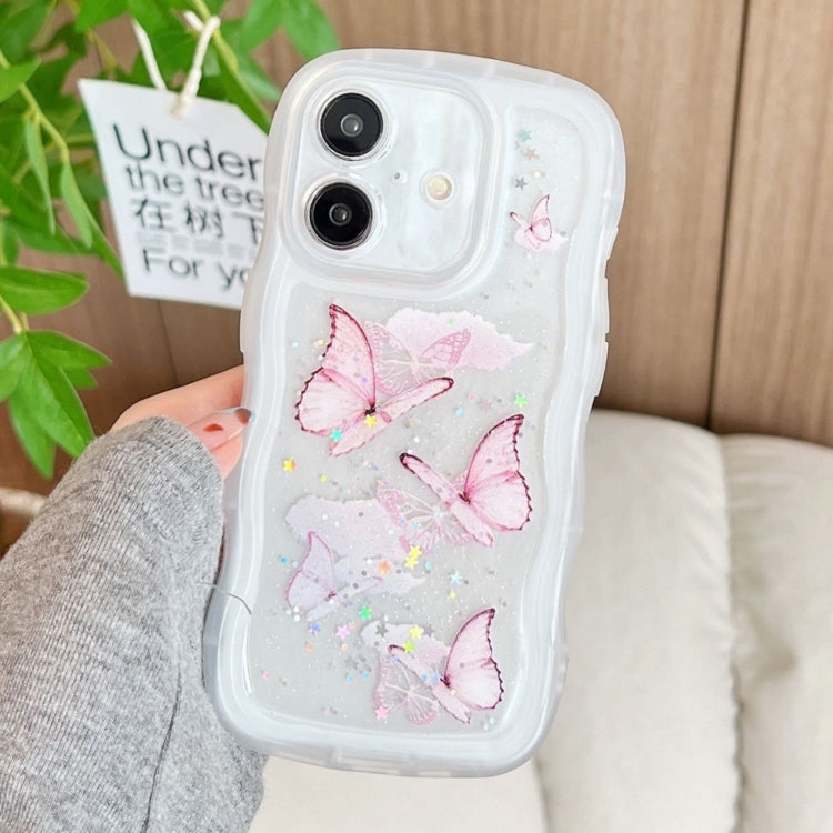 Wave Edge Butterfly TPU Hybrid PC Phone Case, For iPhone 16 Pro Max, For iPhone 16 Pro, For iPhone 16 Plus, For iPhone 16, For iPhone 15 Pro Max