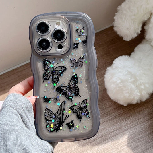 Wave Edge Butterfly TPU Hybrid PC Phone Case, For iPhone 16 Pro Max, For iPhone 16 Pro, For iPhone 16 Plus, For iPhone 16, For iPhone 15 Pro Max