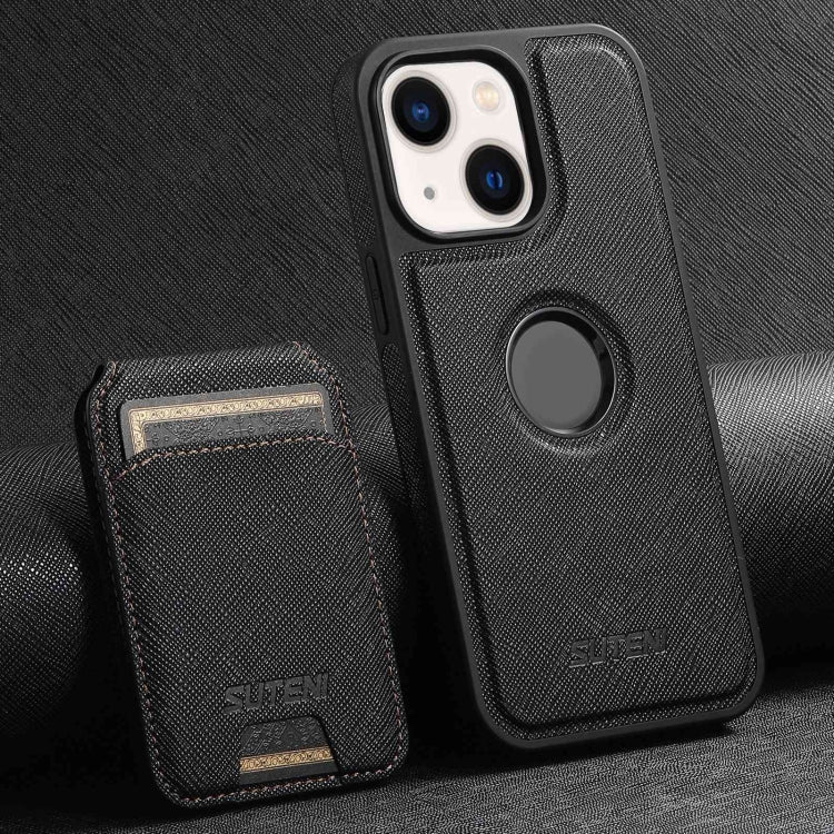 Suteni M2 Cross-Grain MagSafe Vertical Card Back Phone Case, For iPhone 16 Pro Max, For iPhone 16 Pro, For iPhone 16 Plus, For iPhone 16, For iPhone 15 Pro Max, For iPhone 15 Pro, For iPhone 15 Plus, For iPhone 15, For iPhone 14 Plus, For iPhone 14