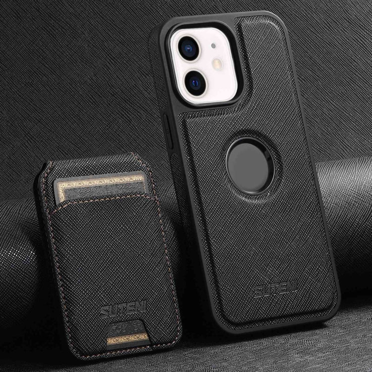 Suteni M2 Cross-Grain MagSafe Vertical Card Back Phone Case, For iPhone 14 Pro, For iPhone 14 Pro Max, For iPhone 13 Pro Max, For iPhone 13 Pro, For iPhone 13, For iPhone 12, For iPhone 12 Pro Max, For iPhone 12 Pro