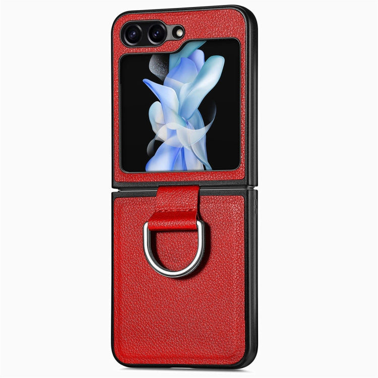 Litchi Texture Leather Ring Phone Case