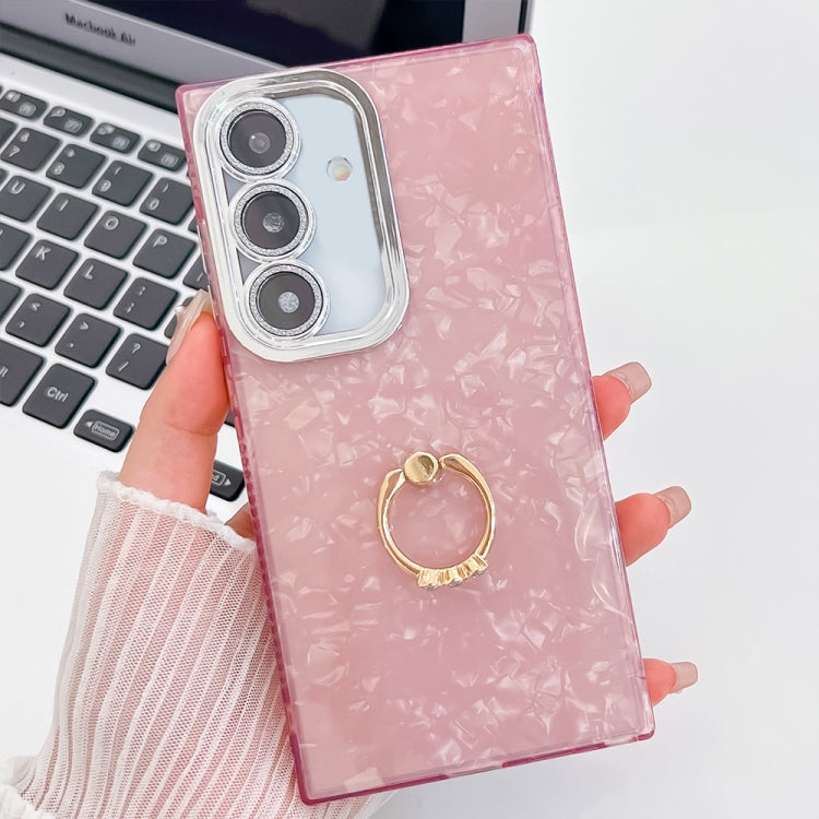 Plating Glitter Texture Ring Holder TPU Phone Case with Lens Film, For Samsung Galaxy A15 5G