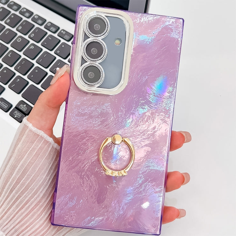 Plating Glitter Texture Ring Holder TPU Phone Case with Lens Film, For Samsung Galaxy A15 5G