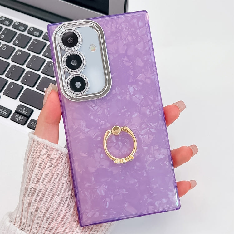 Plating Glitter Texture Ring Holder TPU Phone Case with Lens Film, For Samsung Galaxy A25 5G