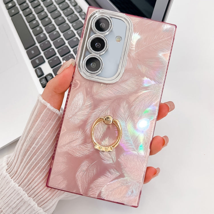 Plating Glitter Texture Ring Holder TPU Phone Case with Lens Film, For Samsung Galaxy A25 5G