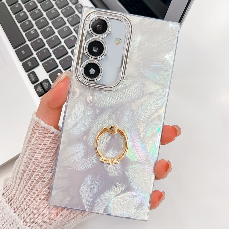 Plating Glitter Texture Ring Holder TPU Phone Case with Lens Film, For Samsung Galaxy A25 5G