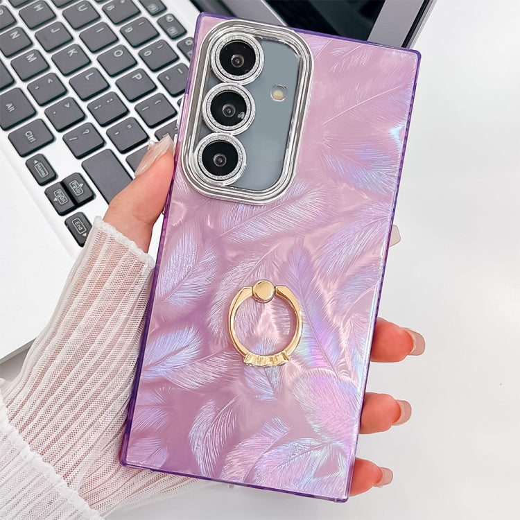 Plating Glitter Texture Ring Holder TPU Phone Case with Lens Film, For Samsung Galaxy A25 5G