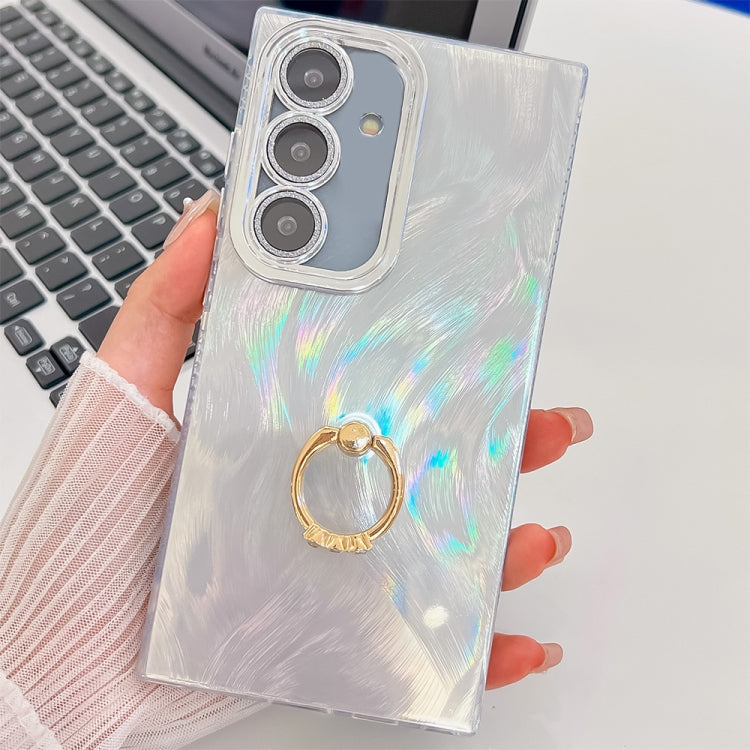 Plating Glitter Texture Ring Holder TPU Phone Case with Lens Film, For Samsung Galaxy A25 5G