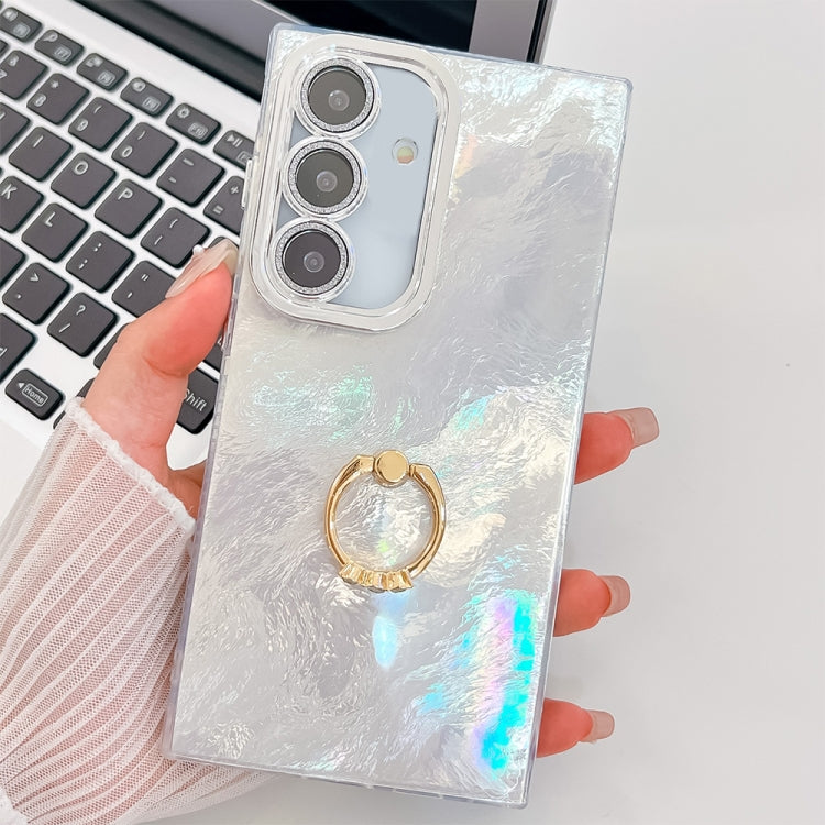 Plating Glitter Texture Ring Holder TPU Phone Case with Lens Film, For Samsung Galaxy A25 5G