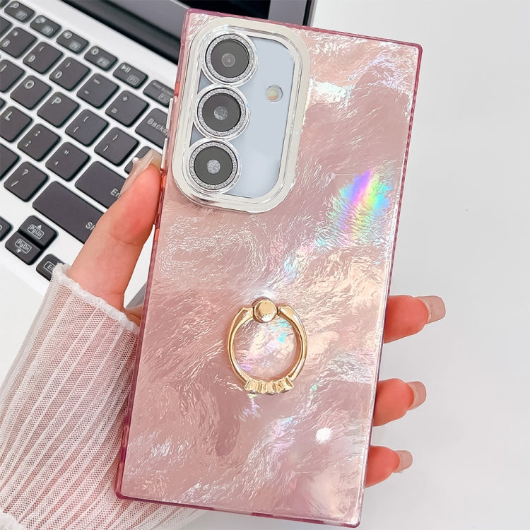 Plating Glitter Texture Ring Holder TPU Phone Case with Lens Film, For Samsung Galaxy A25 5G