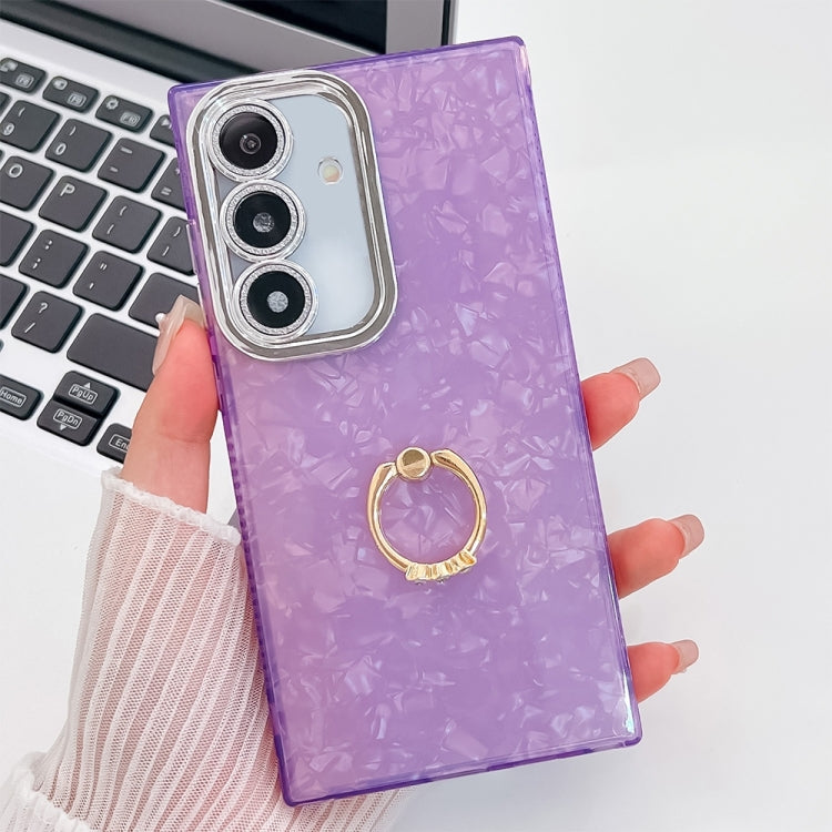 Plating Glitter Texture Ring Holder TPU Phone Case with Lens Film, For Samsung Galaxy A36 5G