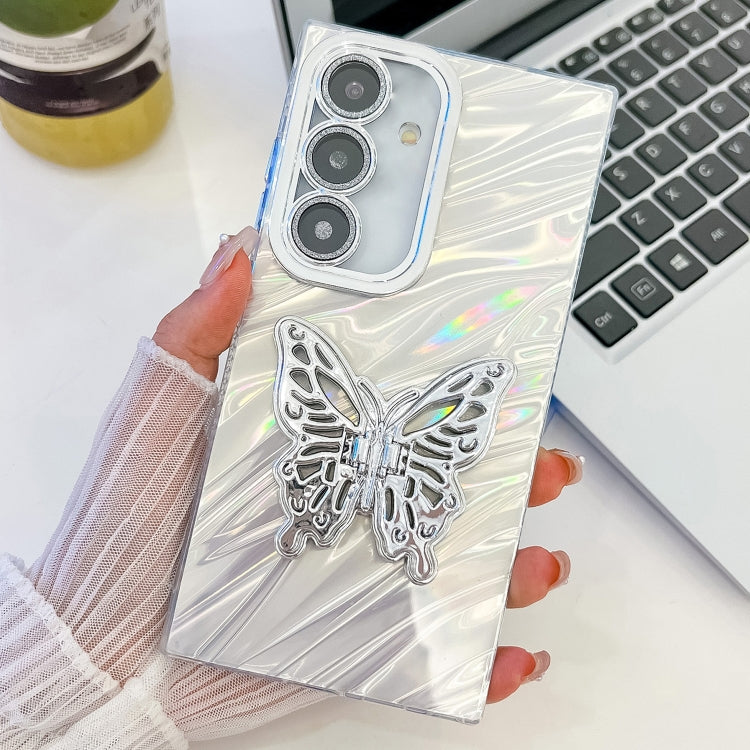 Plating Glitter Texture Butterfly Holder TPU Phone Case with Lens Film, For Samsung Galaxy S24 FE 5G