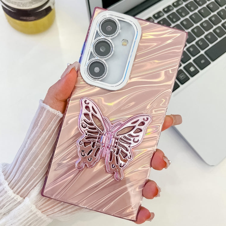 Plating Glitter Texture Butterfly Holder TPU Phone Case with Lens Film, For Samsung Galaxy A25 5G