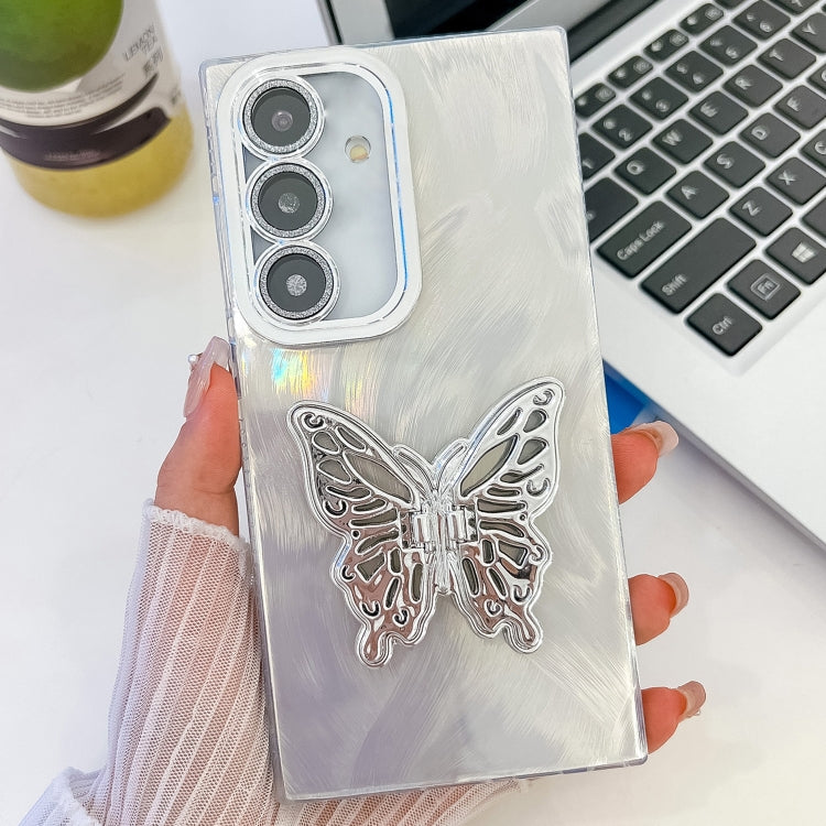 Plating Glitter Texture Butterfly Holder TPU Phone Case with Lens Film, For Samsung Galaxy A25 5G