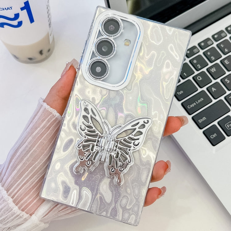 Plating Glitter Texture Butterfly Holder TPU Phone Case with Lens Film, For Samsung Galaxy A25 5G