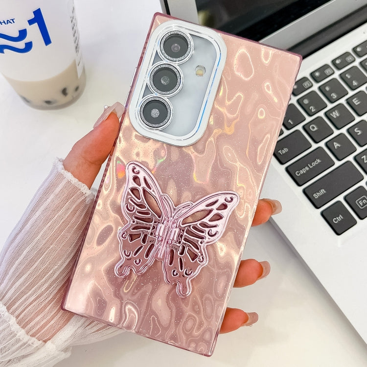 Plating Glitter Texture Butterfly Holder TPU Phone Case with Lens Film, For Samsung Galaxy A25 5G