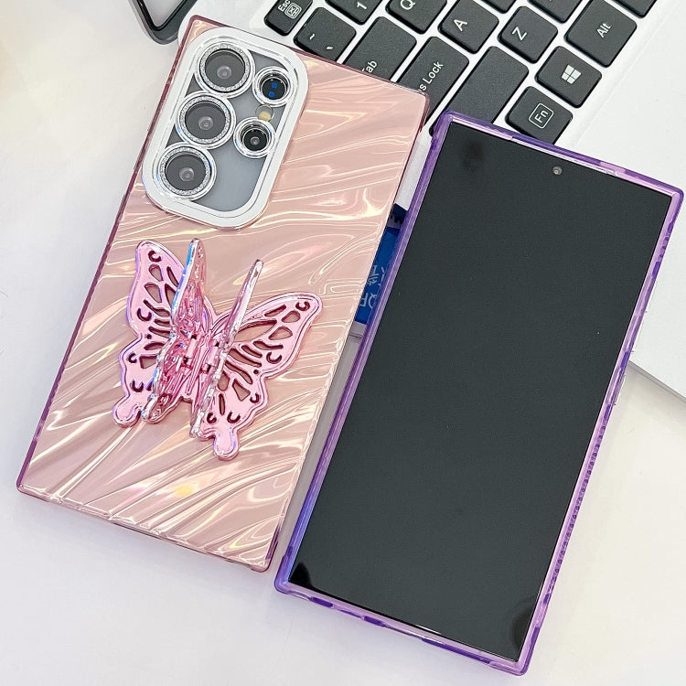 Plating Glitter Texture Butterfly Holder TPU Phone Case with Lens Film, For Samsung Galaxy A25 5G