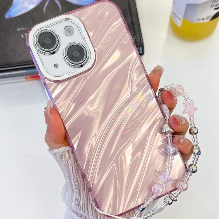 Plating Glitter Texture Chain Wristband TPU Phone Case with Lens Film, For iPhone 13