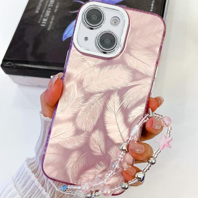 Plating Glitter Texture Chain Wristband TPU Phone Case with Lens Film, For iPhone 13