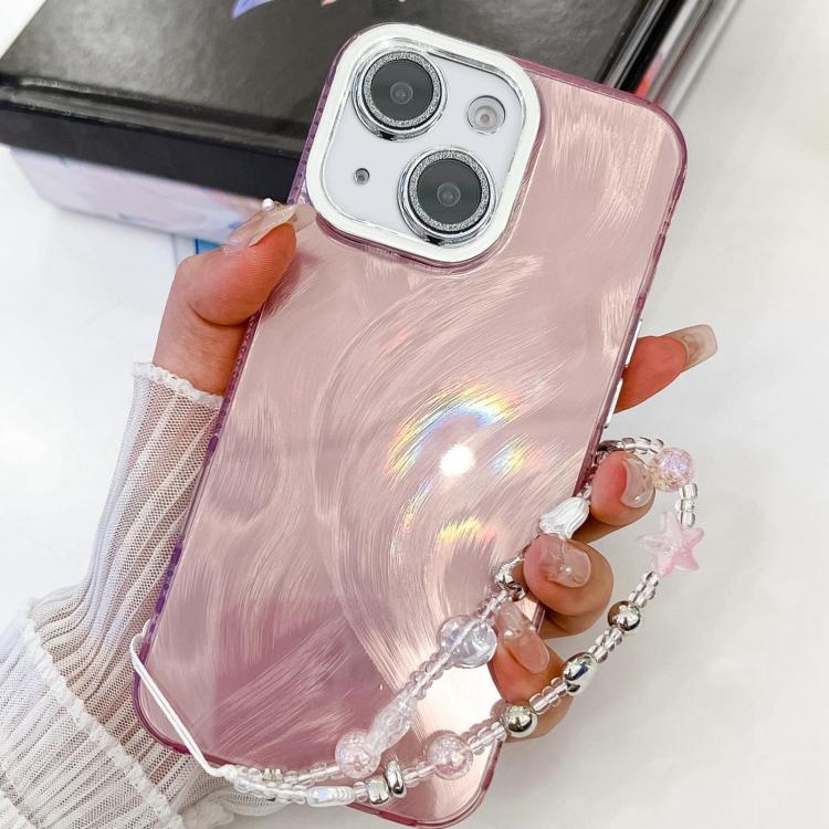 Plating Glitter Texture Chain Wristband TPU Phone Case with Lens Film, For iPhone 13