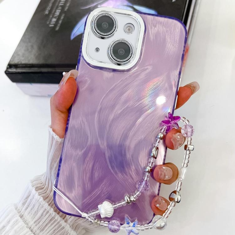 Plating Glitter Texture Chain Wristband TPU Phone Case with Lens Film, For iPhone 13
