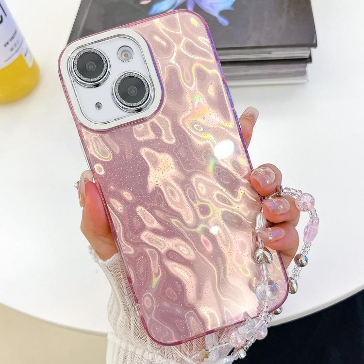 Plating Glitter Texture Chain Wristband TPU Phone Case with Lens Film, For iPhone 13