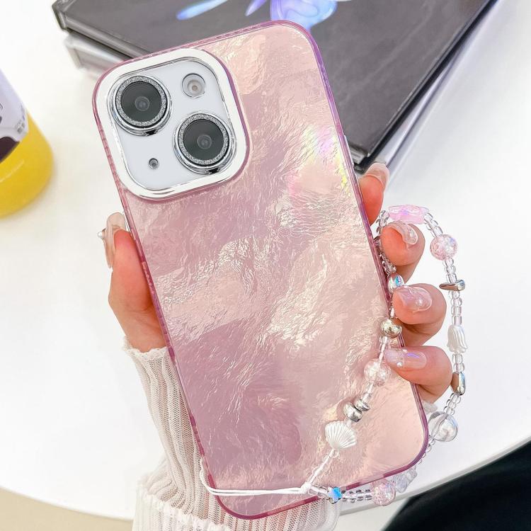 Plating Glitter Texture Chain Wristband TPU Phone Case with Lens Film, For iPhone 13