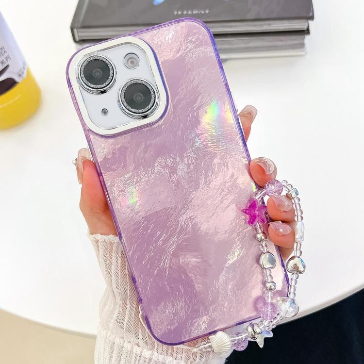 Plating Glitter Texture Chain Wristband TPU Phone Case with Lens Film, For iPhone 13