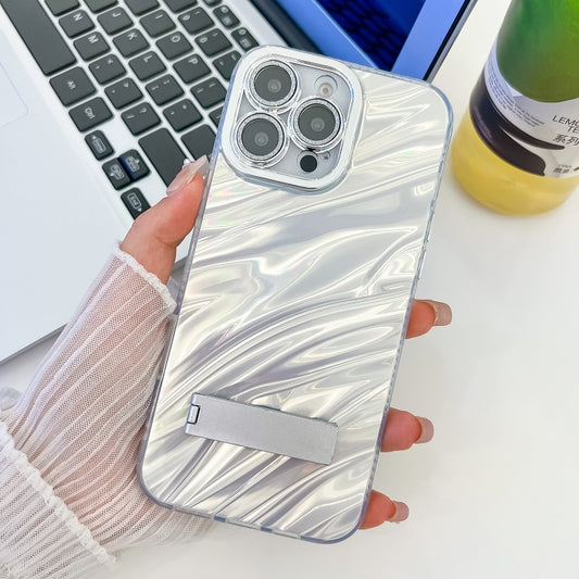 Plating Glitter Texture Fold Holder TPU Phone Case with Lens Film, For iPhone 16 Pro