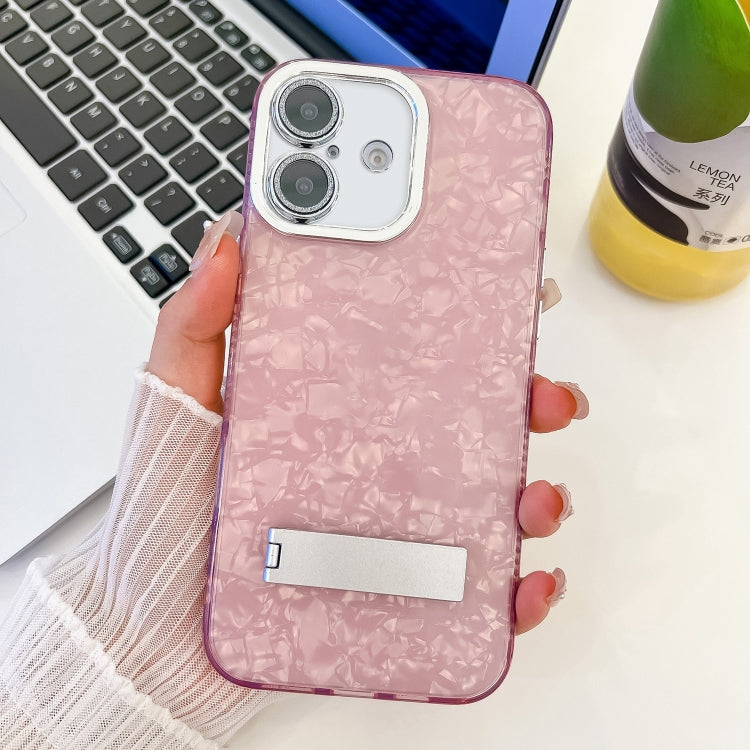 Plating Glitter Texture Fold Holder TPU Phone Case with Lens Film, For iPhone 16