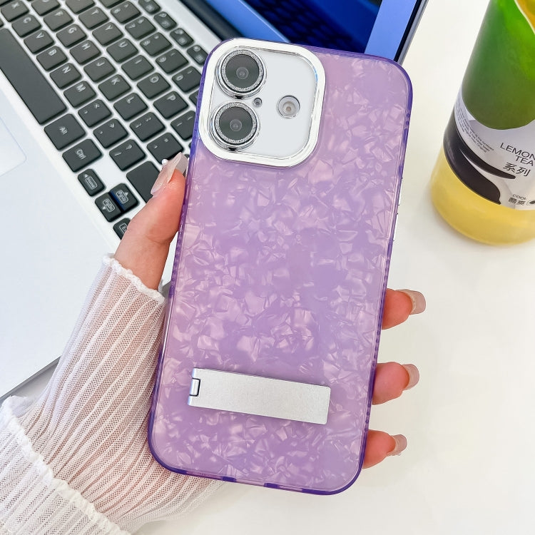 Plating Glitter Texture Fold Holder TPU Phone Case with Lens Film, For iPhone 16