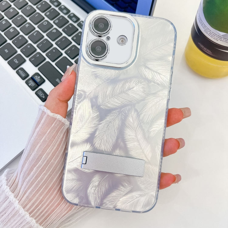 Plating Glitter Texture Fold Holder TPU Phone Case with Lens Film, For iPhone 16