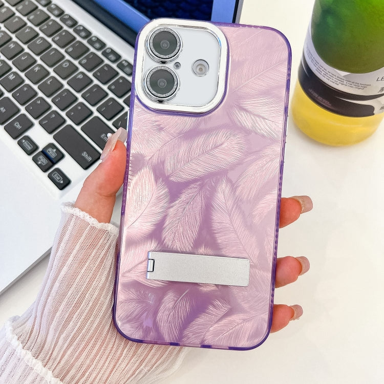 Plating Glitter Texture Fold Holder TPU Phone Case with Lens Film, For iPhone 16