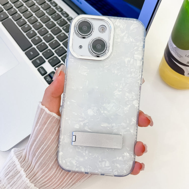 Plating Glitter Texture Fold Holder TPU Phone Case with Lens Film, For iPhone 15