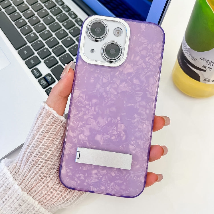 Plating Glitter Texture Fold Holder TPU Phone Case with Lens Film, For iPhone 15