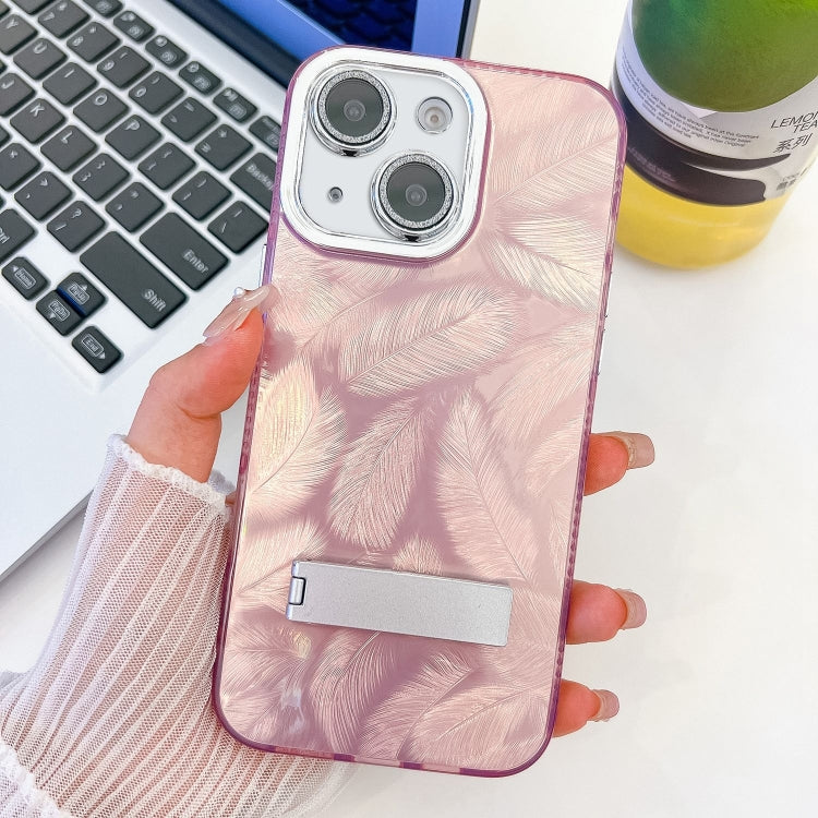 Plating Glitter Texture Fold Holder TPU Phone Case with Lens Film, For iPhone 15
