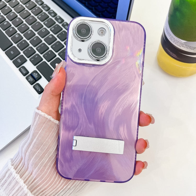 Plating Glitter Texture Fold Holder TPU Phone Case with Lens Film, For iPhone 15