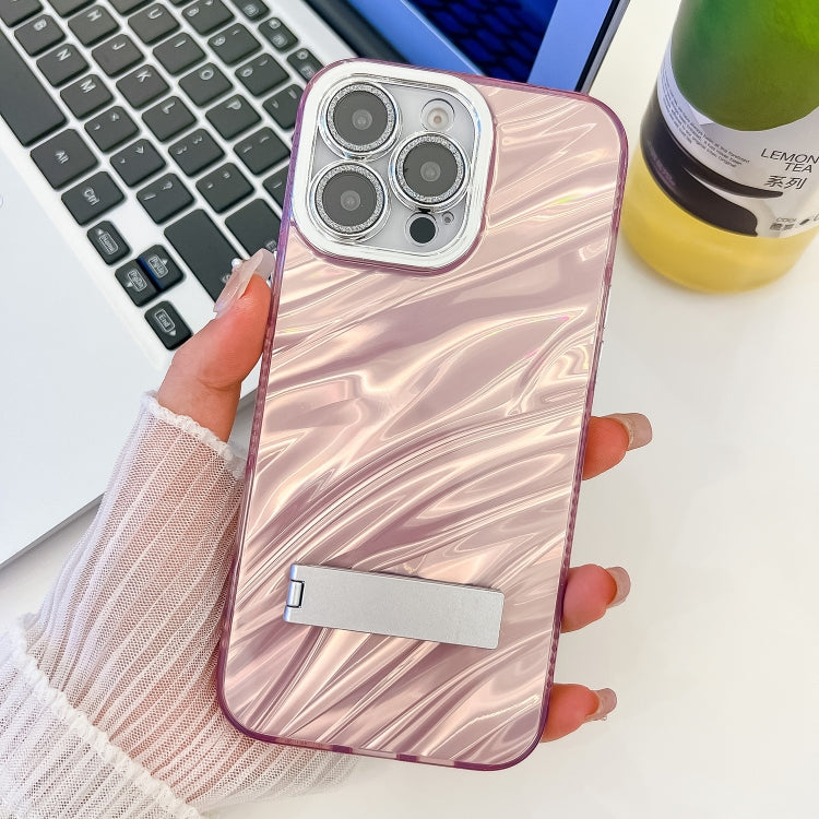 Plating Glitter Texture Fold Holder TPU Phone Case with Lens Film, For iPhone 13 Pro