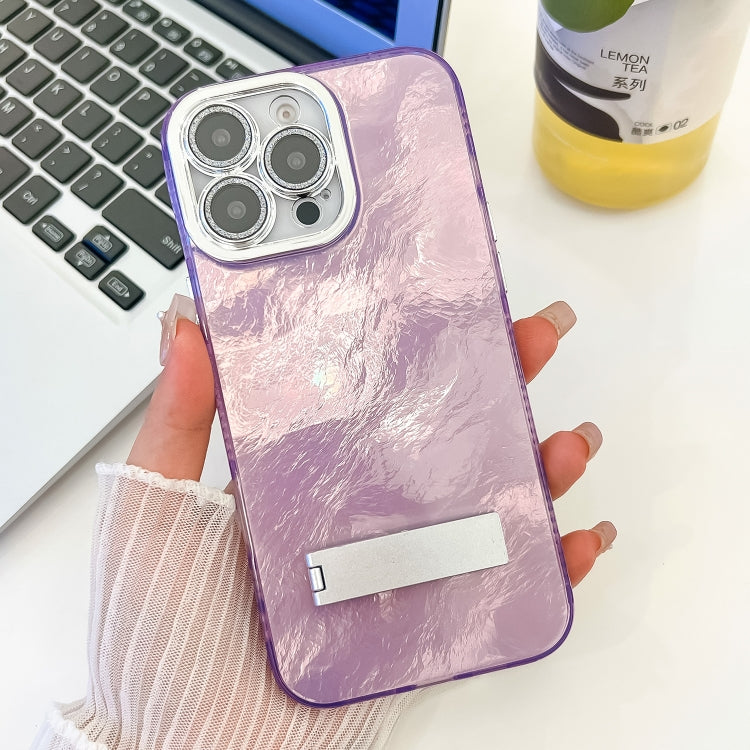 Plating Glitter Texture Fold Holder TPU Phone Case with Lens Film, For iPhone 13 Pro