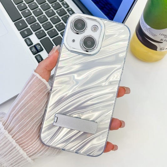 Plating Glitter Texture Fold Holder TPU Phone Case with Lens Film, For iPhone 13