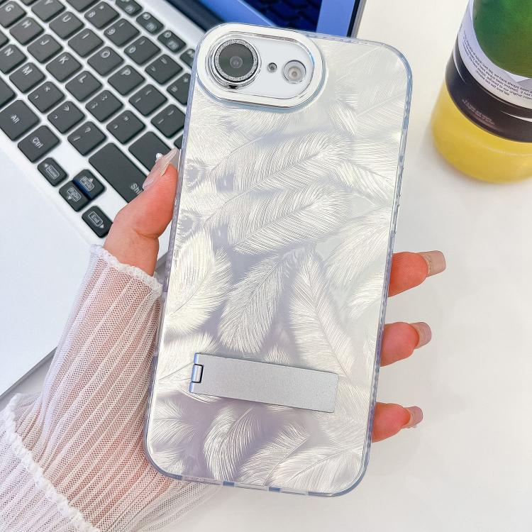Plating Glitter Texture Fold Holder TPU Phone Case with Lens Film, For iPhone 16e