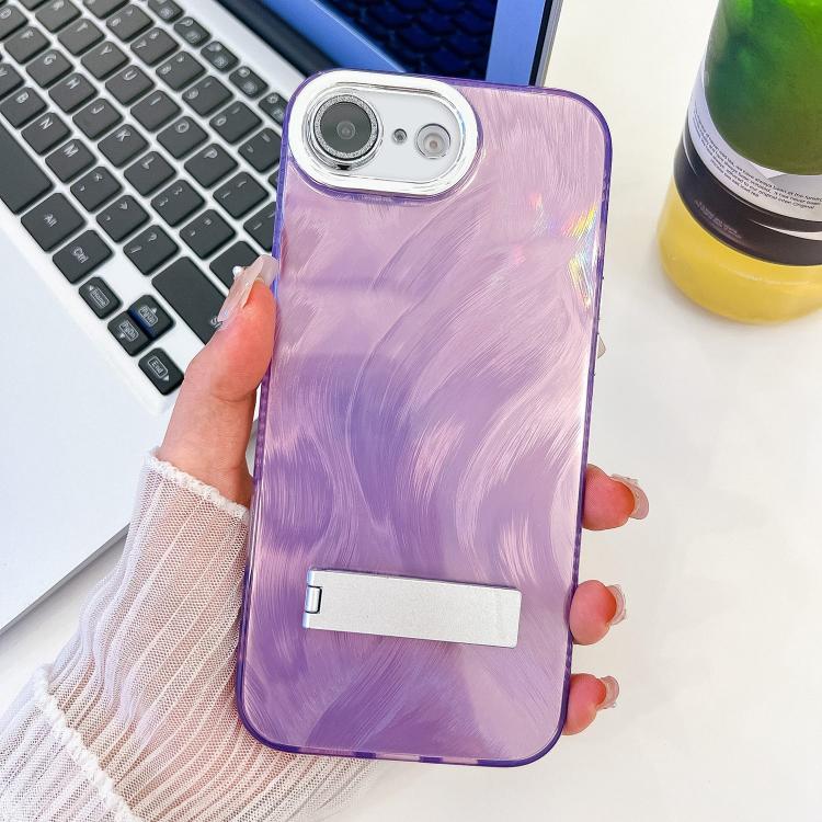 Plating Glitter Texture Fold Holder TPU Phone Case with Lens Film, For iPhone 16e